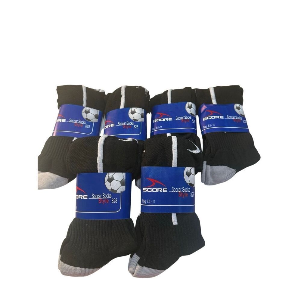 SCORE 6 Pair Men’s Soccer Socks Style 828, black/white/grey Regular (8.5-11) New